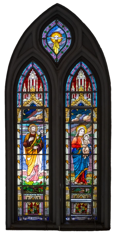 Vitral [Virgem Maria com o Menino e São José]
