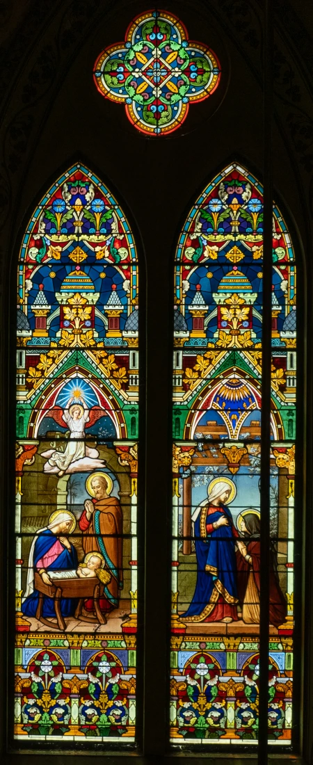 Vitral [1: Nascimento de Jesus; 2: Maria visita Isabel]